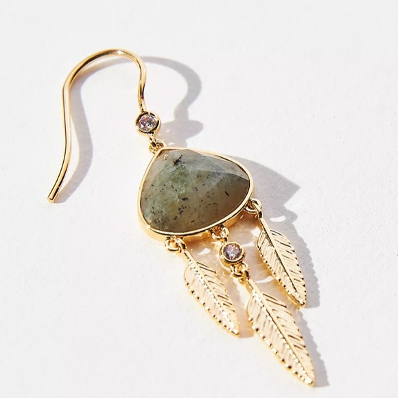 🆕 Anthropologie Leaf Chandelier Drop Earrings in Slate-Gold - Picture 4 of 12